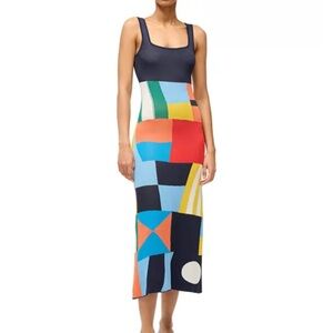 STAUD KATIE COLOR BLOCK NAVY GREEN ORANGE KNIT MAXI DRESS WOMENS SMALL
